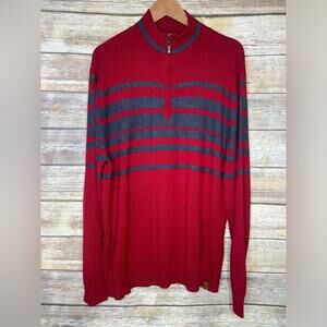Neve men’s XL red stripe merino wool half zip sweater